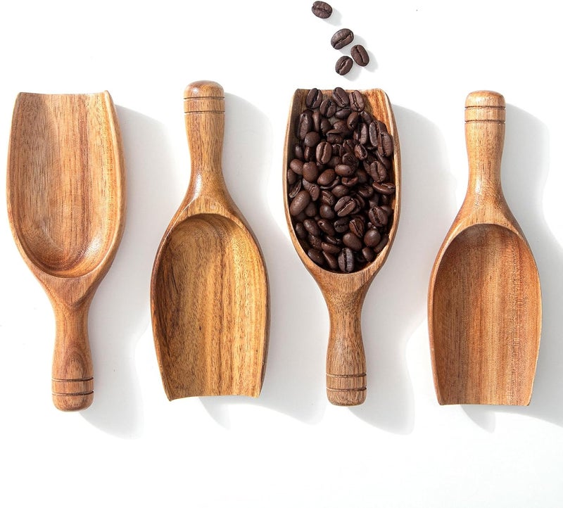 Lebami Large Wooden Coffee Scoop, 4pcs Coffee Scoops for Big Jars Canisters, Acacia Wood Ground Coffee Shovel Scooper Multipurpose, Kitchen Scooping Tool Beans Salts Spice Powder Tea Shovels - Image 1